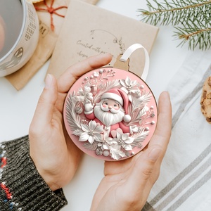 Rózsaszín karácsonyfadísz kedves Mikulás figurával - karácsony - mikulás - mikulás beltéri dekoráció - Meska.hu