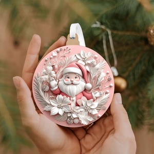 Rózsaszín karácsonyfadísz kedves Mikulás figurával, Karácsony, Mikulás, Mikulás beltéri dekoráció, Famegmunkálás, MESKA