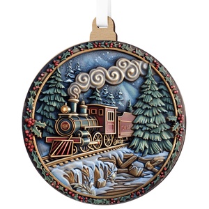 Vintage karácsonyfadísz gőzmozdonnyal és havas erdei tájjal - karácsony - karácsonyi lakásdekoráció - karácsonyi lakásdíszek - Meska.hu