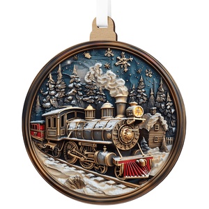 Havas karácsonyfadísz klasszikus gőzmozdonnyal és erdei házikóval - karácsony - karácsonyi lakásdekoráció - karácsonyfadíszek - Meska.hu