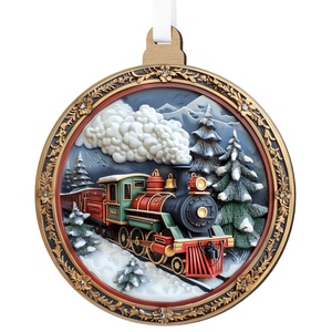 Téli karácsonyfadísz klasszikus piroszöld gőzmozdonnyal és havas fenyőkkel - karácsony - karácsonyi lakásdekoráció - karácsonyfadíszek - Meska.hu