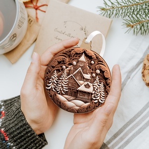 Mézeskalács hangulatú téli falucska karácsonyfadísz - karácsony - karácsonyi lakásdekoráció - karácsonyfadíszek - Meska.hu