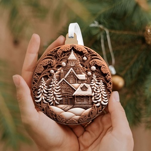 Mézeskalács hangulatú téli falucska karácsonyfadísz - Meska.hu