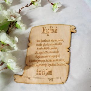 Esküvői fa meghívó pergament döntött, Esküvő, Meghívó & Kártya, Meghívó, Famegmunkálás, MESKA