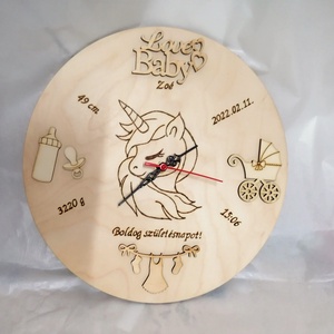 Pirográf babaköszöntő fali óra, Otthon & Életmód, Babaszoba, gyerekszoba, Babaszoba dekoráció, Famegmunkálás, Gravírozás, pirográfia, MESKA