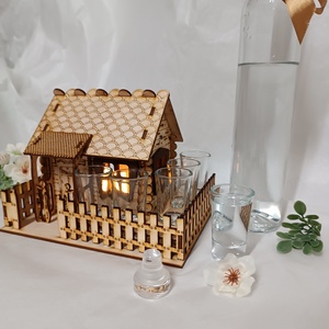 2 in 1 Feles pohár és led mécses tartó házikó, Otthon & Életmód, Konyhafelszerelés, tálalás, Tálalás, Pálinkás poharak, szettek, Famegmunkálás, Gravírozás, pirográfia, MESKA