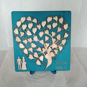 Kék álom 3 d szív alakú fa vendégkönyv , Esküvő, Emlék & Ajándék, Vendégkönyv, Famegmunkálás, Gravírozás, pirográfia, MESKA
