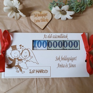 Pénzátadó lap ifjú pár fehér, Esküvő, Emlék & Ajándék, Nászajándék, Esküvői pénzátadó doboz, Famegmunkálás, Gravírozás, pirográfia, MESKA