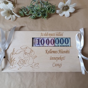 Pénzátadó lap húsvéti nyuszi kosárral, Otthon & Életmód, Papír, írószer, Ajándékozás kellékei, Pénzátadó boríték, Famegmunkálás, Gravírozás, pirográfia, MESKA