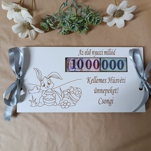 Pénzátadó lap húsvéti nyuszi tojással fehér, Otthon & Életmód, Papír, írószer, Ajándékozás kellékei, Pénzátadó boríték, Famegmunkálás, Gravírozás, pirográfia, MESKA