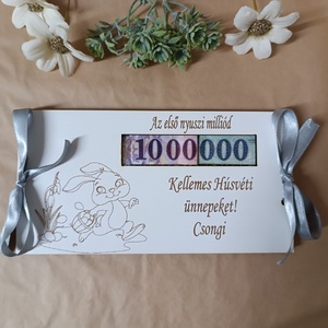 Pénzátadó lap húsvéti nyuszi kosárral fehér, Otthon & Életmód, Papír, írószer, Ajándékozás kellékei, Pénzátadó boríték, Famegmunkálás, Gravírozás, pirográfia, MESKA