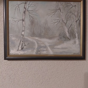 Téli csönd az erdőszélen 40x30, Művészet, Festmény, Olajfestmény, Festészet, MESKA