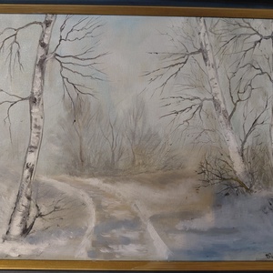 Téli csönd az erdőszélen 40x30 - művészet - festmény - olajfestmény - Meska.hu