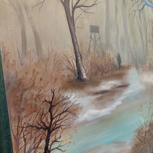 Vadász a ködben festmény 50x50cm - művészet - festmény - olajfestmény - Meska.hu