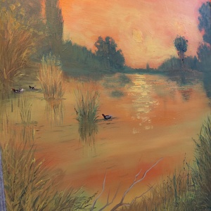 Alkony a víztükrön 70x50cm - művészet - festmény - olajfestmény - Meska.hu