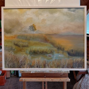 Ködbe vesző csend 80x60cm, Művészet, Festmény, Olajfestmény, Festészet, MESKA