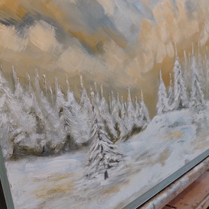 Téli csend a fenyvesben 70x50 - művészet - festmény - olajfestmény - Meska.hu