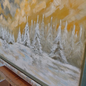 Téli csend a fenyvesben 70x50 - művészet - festmény - olajfestmény - Meska.hu