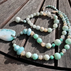 Larimar (Delfinkő, Atlantisz-kő) - Perui kékopál nyaklánc és karkötő szett - ékszer - ékszerszett - Meska.hu