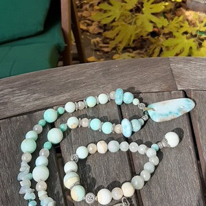 Larimar (Delfinkő, Atlantisz-kő) - Perui kékopál nyaklánc és karkötő szett - ékszer - ékszerszett - Meska.hu