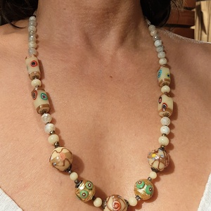 Antik muránói üveggyöngy-nyakék - vajszínű - ékszer - ékszerszett - Meska.hu