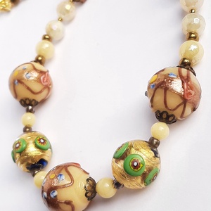 Antik muránói üveggyöngy-nyakék - vajszínű - ékszer - ékszerszett - Meska.hu