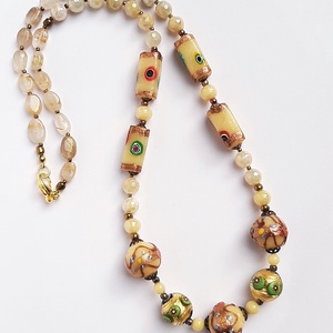 Antik muránói üveggyöngy-nyakék - vajszínű - ékszer - ékszerszett - Meska.hu