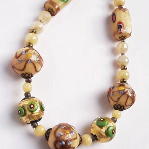 Antik muránói üveggyöngy-nyakék - vajszínű - ékszer - ékszerszett - Meska.hu