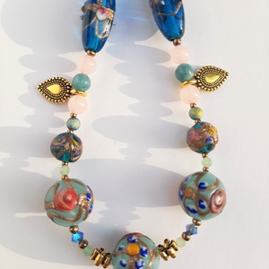 Antik muránói üveggyöngy-nyakék - világoskék - ékszer - nyaklánc - gyöngyös nyaklánc - Meska.hu