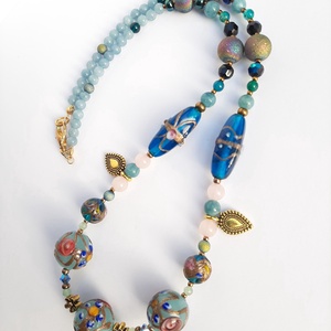 Antik muránói üveggyöngy-nyakék - világoskék - ékszer - nyaklánc - gyöngyös nyaklánc - Meska.hu