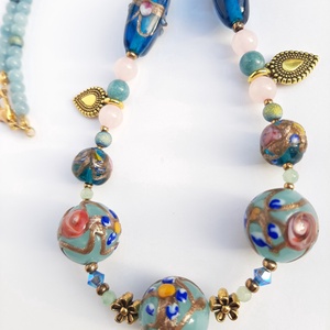 Antik muránói üveggyöngy-nyakék - világoskék - ékszer - nyaklánc - gyöngyös nyaklánc - Meska.hu