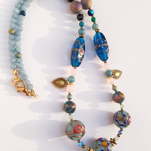 Antik muránói üveggyöngy-nyakék - világoskék - ékszer - nyaklánc - gyöngyös nyaklánc - Meska.hu