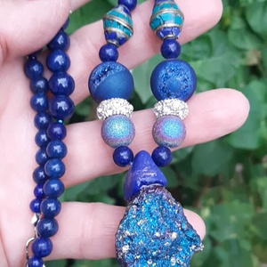 Chilei kalkopirit medál lapis lazulival, acháttal - Meska.hu