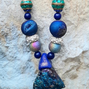 Chilei kalkopirit medál lapis lazulival, acháttal - ékszer - nyaklánc - medálos nyaklánc - Meska.hu