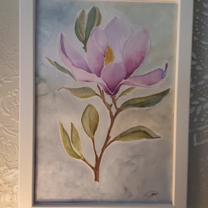 Nyíló magnólia � eredeti akvarell festmény A/4, virágos falikép, botanikai dekor, Művészet, Festmény, Akvarell, Festészet, MESKA