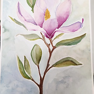 Nyíló magnólia � eredeti akvarell festmény A/4, virágos falikép, botanikai dekor - művészet - festmény - akvarell - Meska.hu