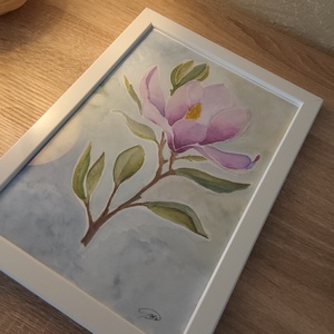 Nyíló magnólia � eredeti akvarell festmény A/4, virágos falikép, botanikai dekor - művészet - festmény - akvarell - Meska.hu