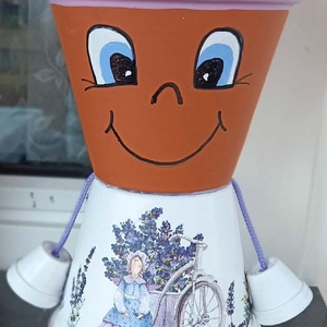 Levendula cserépfigura, Otthon & Életmód, Ház & Kert, Cserépbaba, Decoupage, transzfer és szalvétatechnika, Festett tárgyak, MESKA