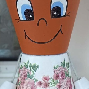 Rózsás cserépfigura, Otthon & Életmód, Ház & Kert, Cserépbaba, Decoupage, transzfer és szalvétatechnika, Festett tárgyak, MESKA