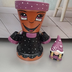 Pöttyös cserépbaba ajándék manóval - Meska.hu
