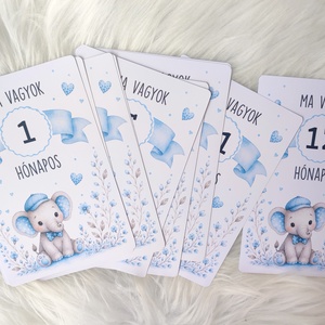 Elefántos, baba hónapkártya szett � 1�12 hónap 10�15 cm  - baba - mama - babafotózás - baba mérföldkő kártyák - Meska.hu
