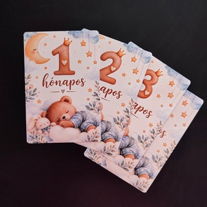Baba hónapkártya szett -mackós (1-12) hónap - baba - mama - babafotózás - baba mérföldkő kártyák - Meska.hu