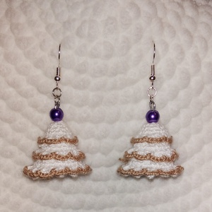 Fehér karácsonyfa horgolt fülbevaló - Meska.hu