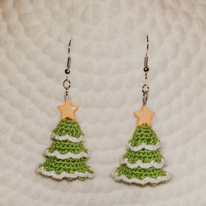 Karácsonyfa horgolt fülbevaló - Meska.hu