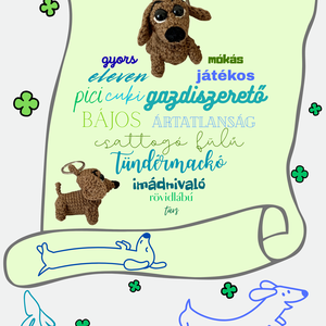 Mini tacskó horgolási minta kulcstartónak és táskafüggeléknek, DIY (Csináld magad), Szabásminta, útmutató, Horgolási minta, , MESKA