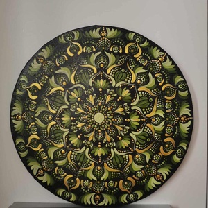 Kézzel festett mandala - 30x30 cm zöld színben - művészet - festmény - akril - Meska.hu