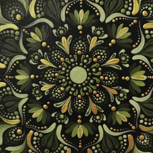 Kézzel festett mandala - 30x30 cm zöld színben - művészet - festmény - akril - Meska.hu