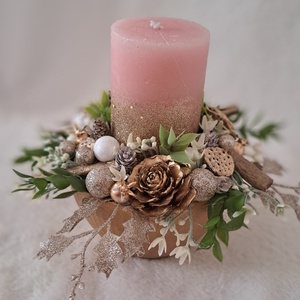 Adventi gyertyás dísz rószaszín-arany - Meska.hu