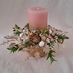 Adventi gyertyás dísz rószaszín-arany - karácsony - adventi díszek - adventi asztaldísz - Meska.hu