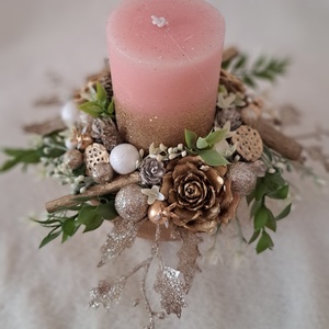 Adventi gyertyás dísz rószaszín-arany - karácsony - adventi díszek - adventi asztaldísz - Meska.hu